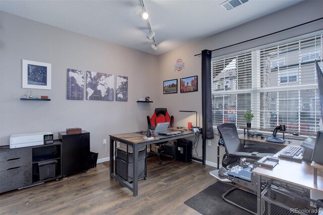 3993 S Dillon Way Unit 104, Aurora, CO 80014 - office space with wood finished floors, baseboards, and rail lighting