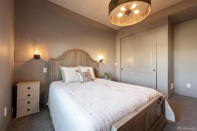 carpeted bedroom with a closet