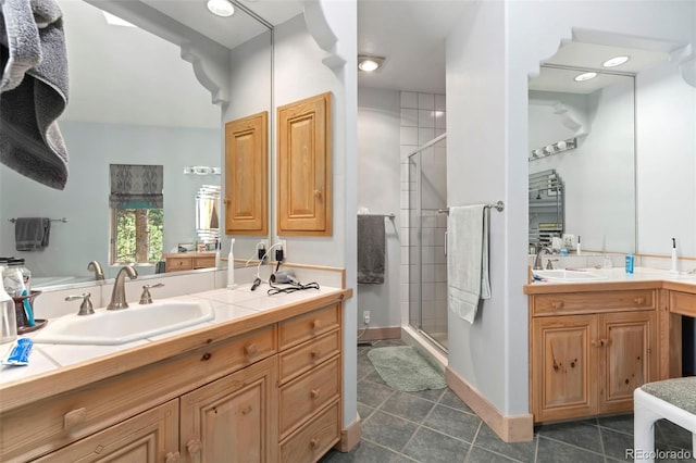 2611 Fox Acres Dr E, Red Feather Lakes, CO 80545 - full bath featuring a stall shower, vanity, and tile patterned flooring