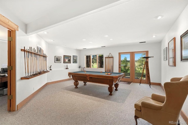 2611 Fox Acres Dr E, Red Feather Lakes, CO 80545 - game room featuring pool table, carpet, baseboards, and recessed lighting