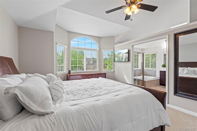 9432 La Quinta Way, Lone Tree, CO 80124 - carpeted bedroom featuring a ceiling fan, baseboards, and ensuite bath