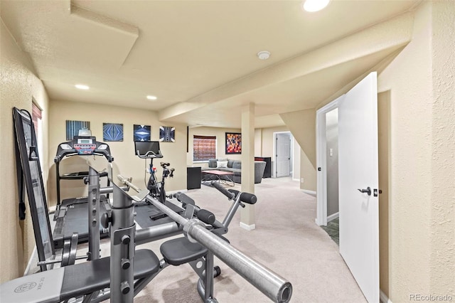 9432 La Quinta Way, Lone Tree, CO 80124 - workout area featuring a textured wall, carpet floors, and recessed lighting