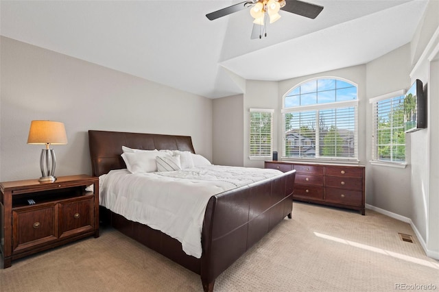 9432 La Quinta Way, Lone Tree, CO 80124 - bedroom featuring light colored carpet, ceiling fan, and lofted ceiling