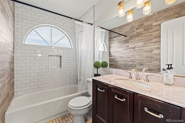 9432 La Quinta Way, Lone Tree, CO 80124 - bathroom with vanity, shower / bath combination with curtain, tile walls, and tile patterned flooring