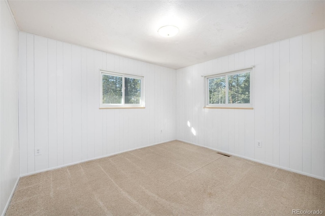 spare room featuring light colored carpet