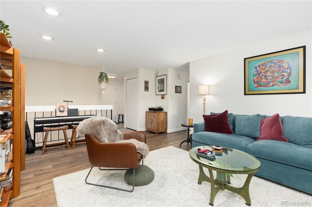 living room with hardwood / wood-style flooring