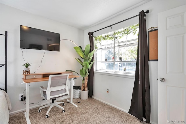 carpeted office with baseboards