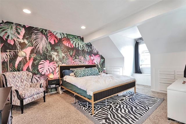 carpeted bedroom featuring recessed lighting