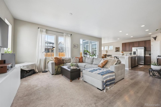 living area featuring recessed lighting and wood finished floors