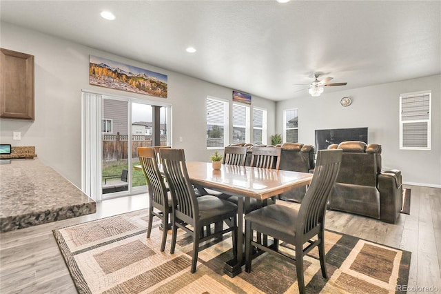6484 N Ceylon Ct, Denver, CO 80249 - dining space with a ceiling fan, light wood-style floors, and recessed lighting