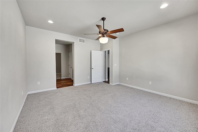 unfurnished bedroom with carpet and ceiling fan