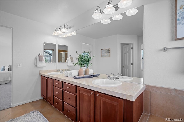 bathroom with vanity and tile patterned floors