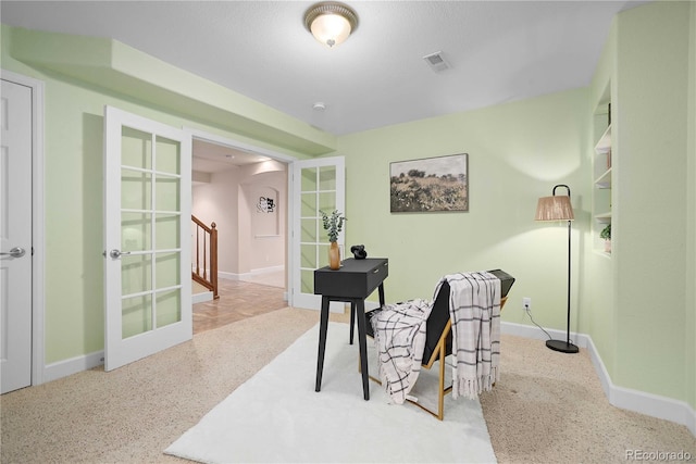 office area featuring french doors