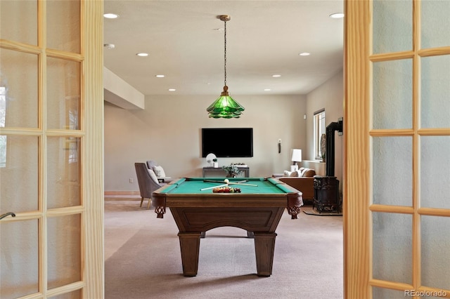 13909 Stone Chimney Ln, Pine, CO 80470 - rec room with recessed lighting, carpet floors, and pool table