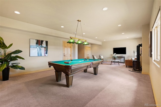 13909 Stone Chimney Ln, Pine, CO 80470 - game room featuring light carpet, recessed lighting, and billiards