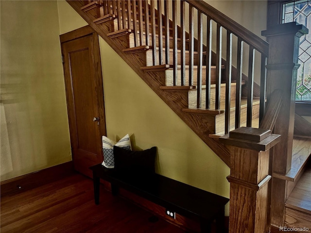 2201 Cherry St, Denver, CO 80207 - staircase with wood finished floors