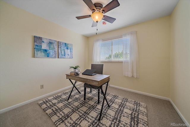 18263 E Mansfield Ave, Aurora, CO 80013 - carpeted home office with a ceiling fan and baseboards