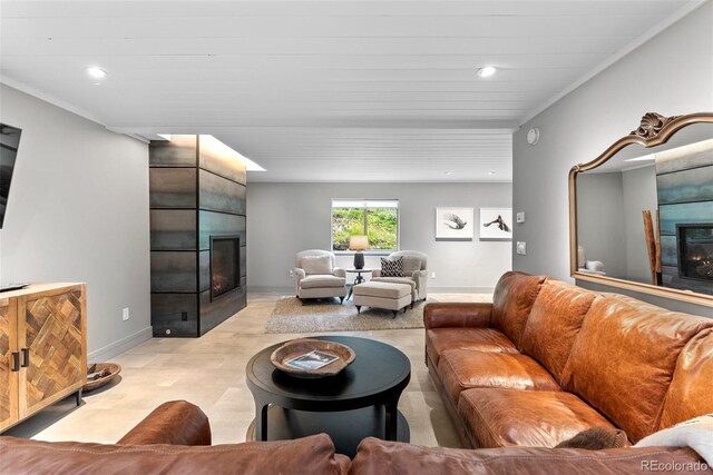 592 Brook Dr, Idaho Springs, CO 80452 - living room featuring a large fireplace, recessed lighting, and light wood finished floors
