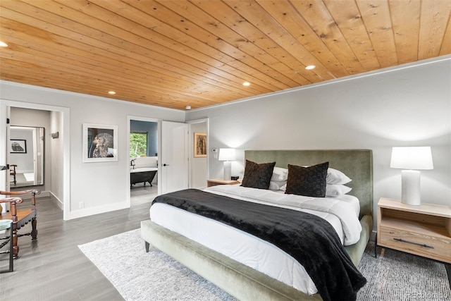 592 Brook Dr, Idaho Springs, CO 80452 - bedroom featuring wooden ceiling, recessed lighting, wood finished floors, and crown molding
