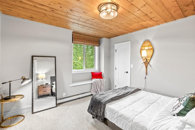 592 Brook Dr, Idaho Springs, CO 80452 - bedroom featuring a baseboard heating unit, wood ceiling, and carpet