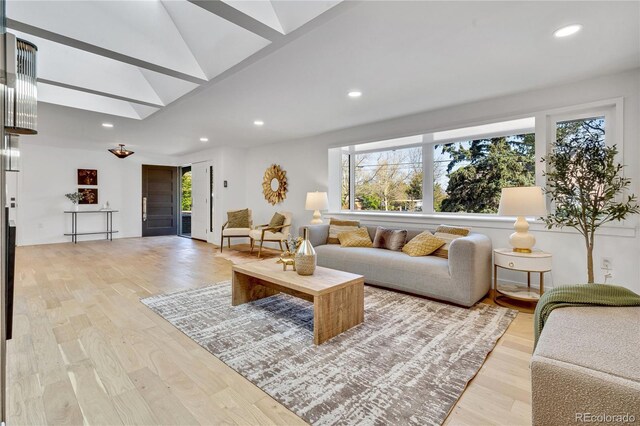 456 Cherry St, Denver, CO 80220 - living room with recessed lighting, light wood-style floors, and lofted ceiling