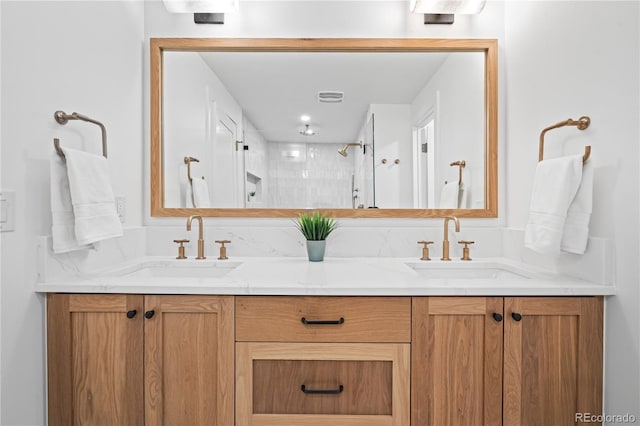 456 Cherry St, Denver, CO 80220 - bathroom featuring double vanity and a stall shower