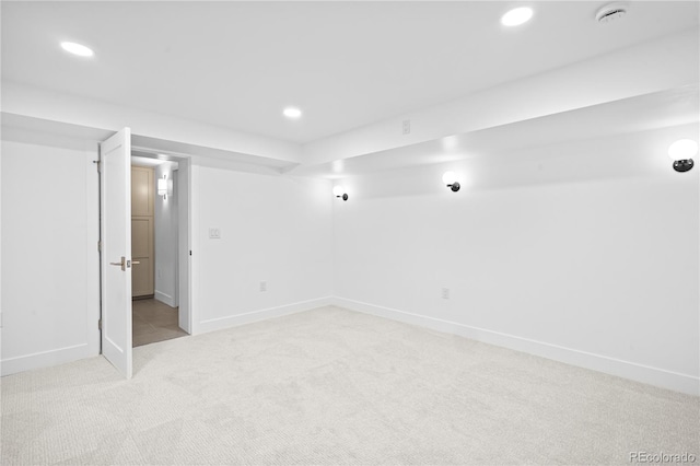 456 Cherry St, Denver, CO 80220 - finished below grade area featuring light carpet, recessed lighting, and baseboards