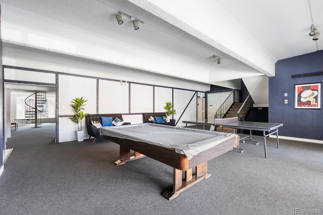 555 E 10th Ave Unit 111, Denver, CO 80203 - recreation room featuring rail lighting, carpet floors, billiards table, and baseboards