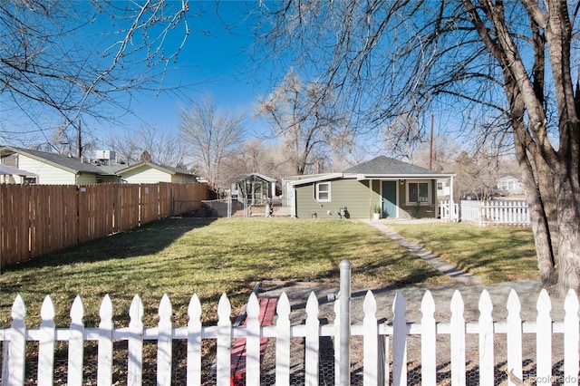 view of yard with a fenced backyard