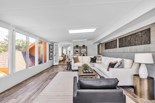 living room with hardwood / wood-style flooring