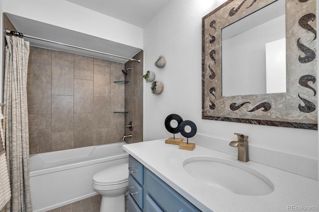 full bathroom with vanity, toilet, and shower / bath combo with shower curtain