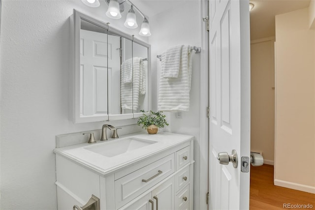 bathroom with vanity and wood-type flooring