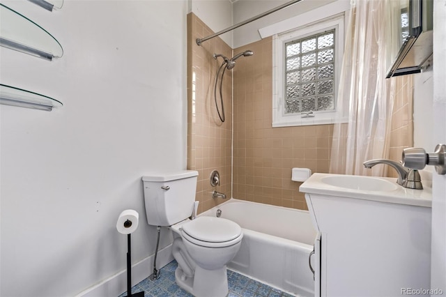 4654 Bryant St, Denver, CO 80211 - bathroom featuring shower / bath combo with shower curtain, vanity, and tile patterned flooring