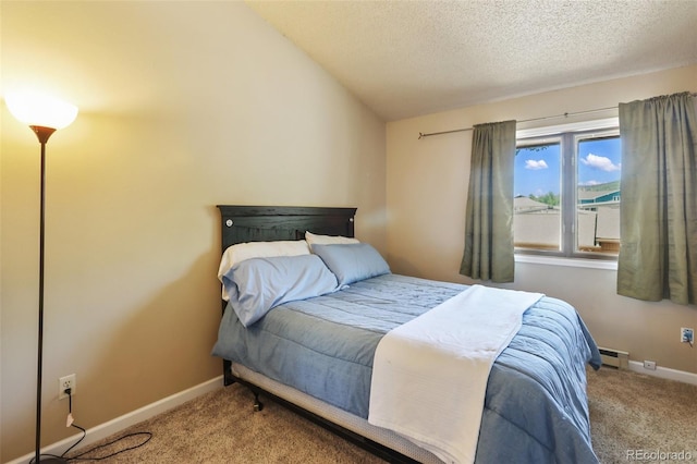 401 Forest Edge Rd Unit B2, Woodland Park, CO 80863 - carpeted bedroom with a baseboard radiator, a textured ceiling, and lofted ceiling