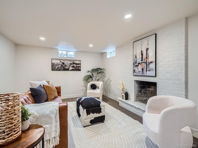 living room with a fireplace