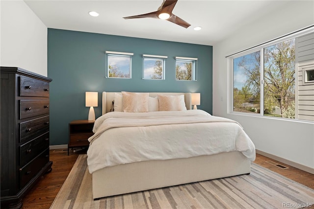 4035 Fenton Ct, Wheat Ridge, CO 80212 - bedroom featuring recessed lighting, wood finished floors, baseboards, and ceiling fan