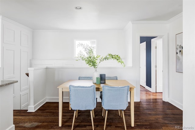 4828 W 32nd Ave, Denver, CO 80212 - dining room with ornamental molding and dark wood-style floors