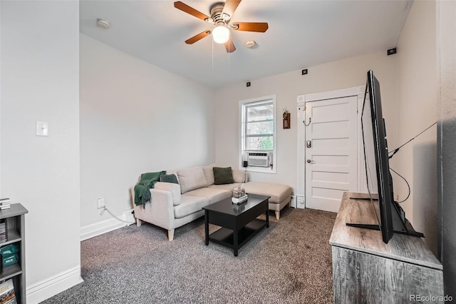 3127 W 28th Ave Unit 2, Denver, CO 80211 - carpeted living area featuring baseboards, cooling unit, and a ceiling fan