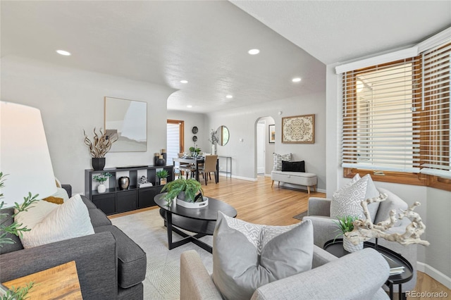 living room featuring light wood-type flooring