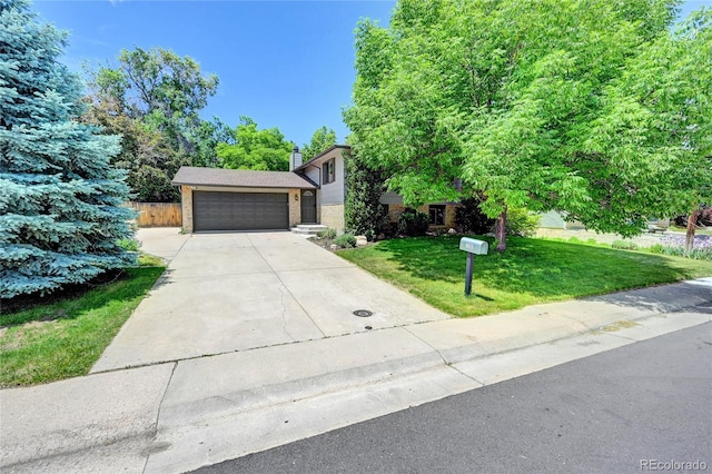 7261 S Colorado Ct, Centennial, CO 80122 - split level home with concrete driveway, brick siding, and an attached garage