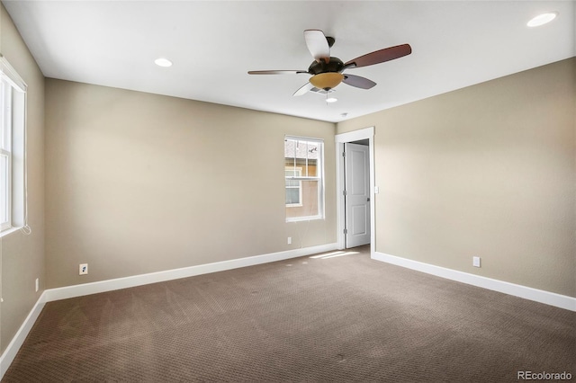 3450 Valentia St, Denver, CO 80238 - carpeted empty room featuring a ceiling fan, baseboards, and recessed lighting