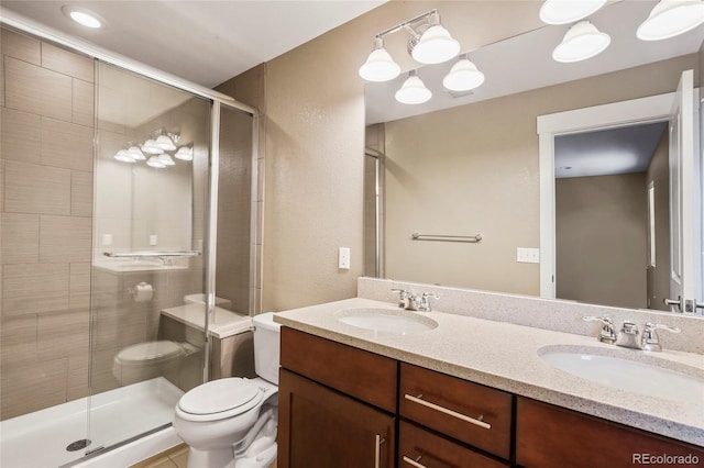 3450 Valentia St, Denver, CO 80238 - full bath with toilet, double vanity, and a stall shower
