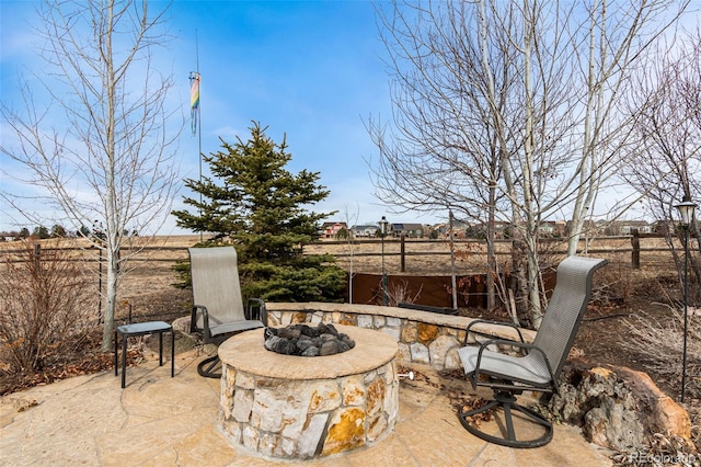 view of patio / terrace featuring a fire pit and a fenced backyard