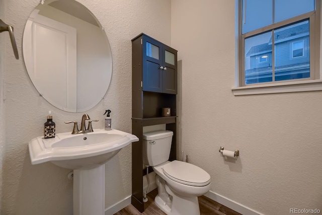 bathroom with wood-type flooring and toilet