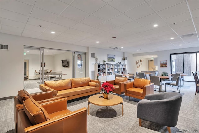 living room with light carpet