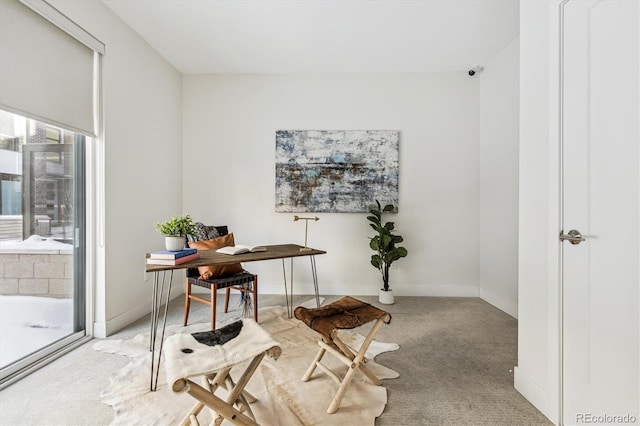 carpeted home office featuring a wealth of natural light