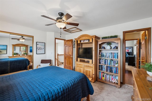 1055 Lindstrom Dr, Colorado Springs, CO 80911 - bedroom featuring light carpet and a ceiling fan