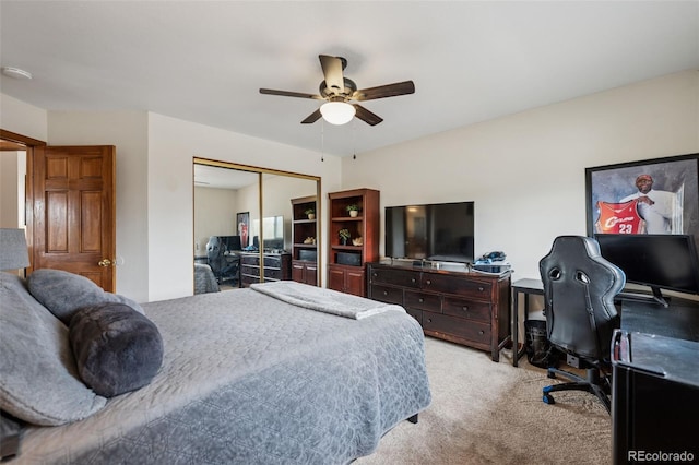 1055 Lindstrom Dr, Colorado Springs, CO 80911 - carpeted bedroom featuring a desk, a closet, and a ceiling fan