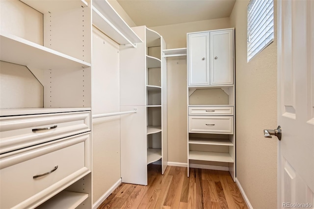 spacious closet with light hardwood / wood-style flooring