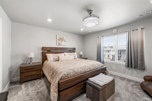 carpeted bedroom with baseboards and recessed lighting